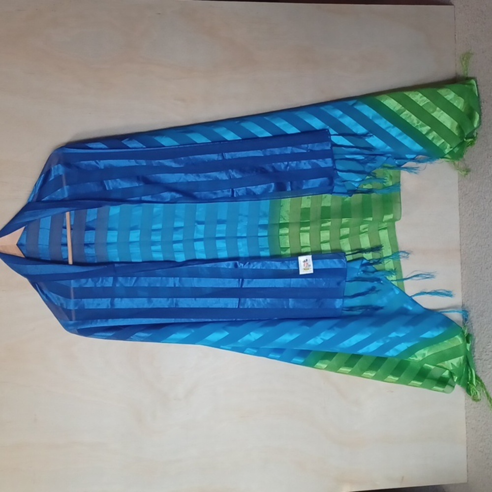 Rima Blue And Green Shawl With Fringe